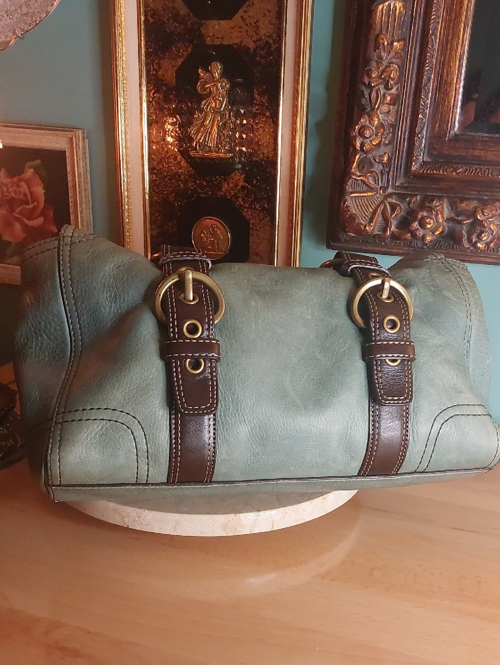 Coach Chelsea 1941 rare Mineral Pond Color With Dark Brown Trim 10963 - Picture 7 of 15
